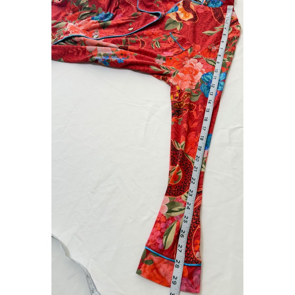 Johnny Was The Carly Pajama Top Dragon Floral Pima Cotton Red Sleepwear Lounge S - Picture 9 of 10